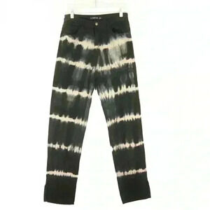 Lioness Black Cream Grunge Tie Dye Highwaisted Straight Leg Denim Jeans
